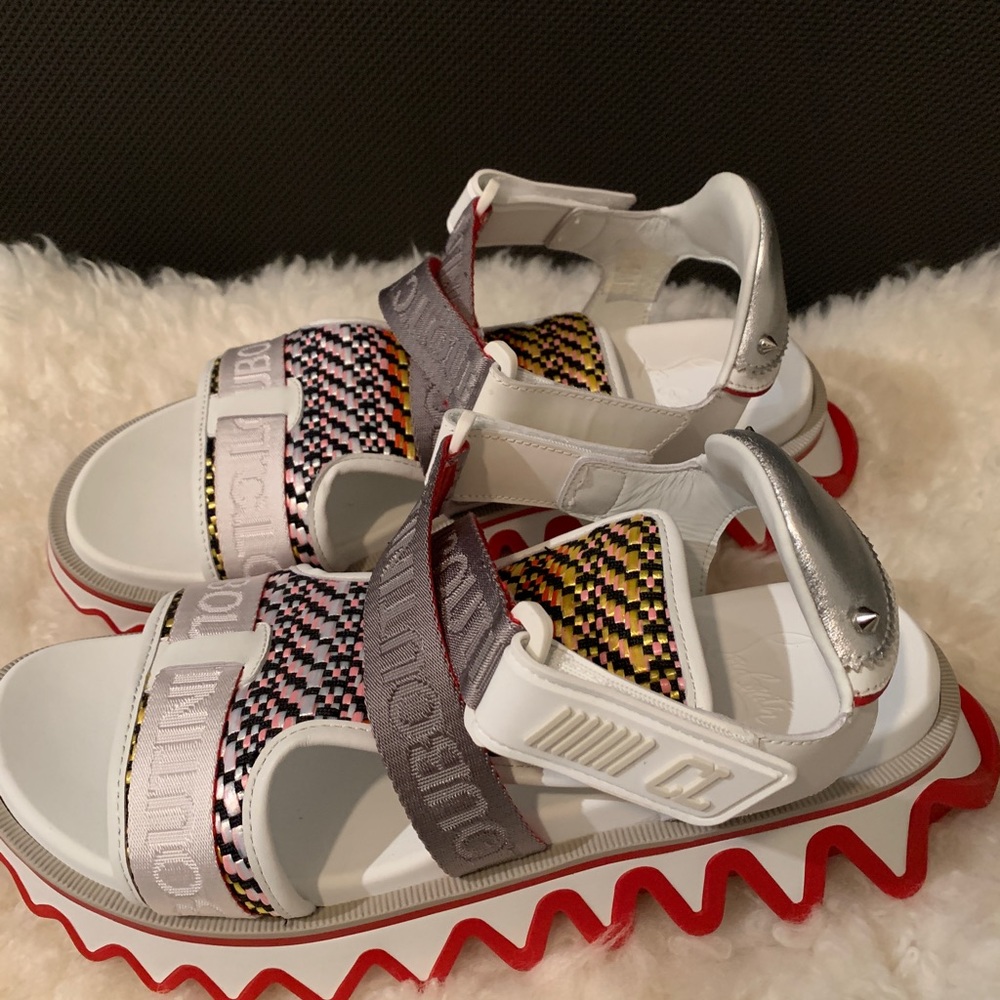 New Authentic Christian Louboutin Summer Loubishark Flat Mens Leather Sandals 44 - Picture 4 of 7